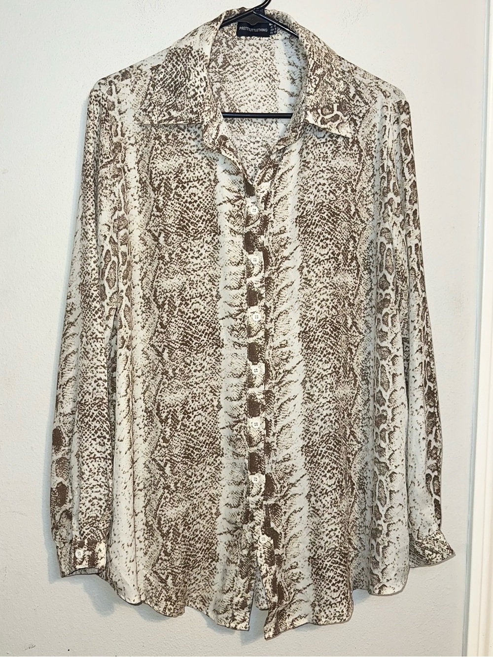 PrettyLittleThing Cream and Brown Snake Print Blouse